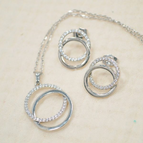 Jgo. Collar y Aretes - Círculos y Zirconias