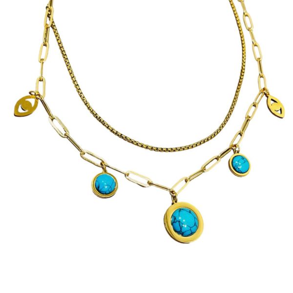 Collar doble con piedras Aqua