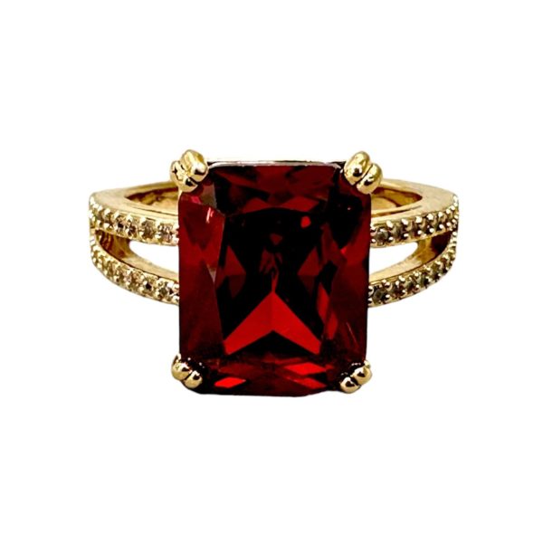 Anillo Cristal Rojo rectangular y zirconias - Talla 8