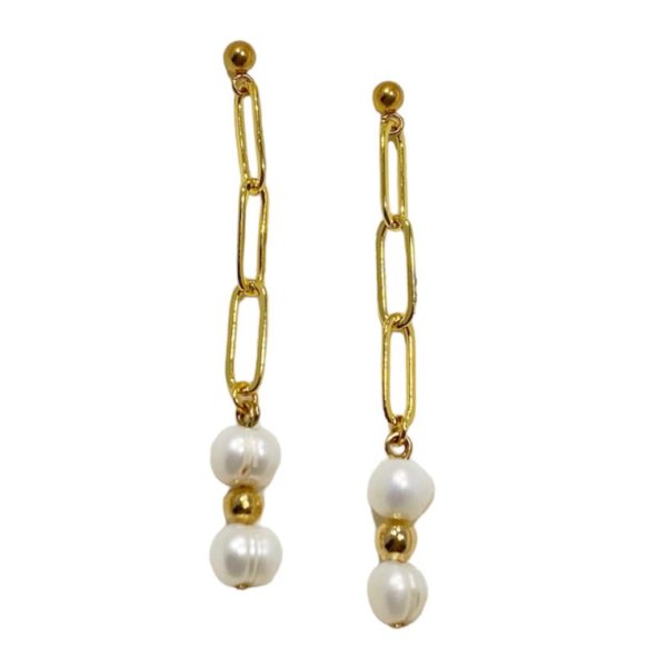 Aretes Colgantes eslabones y Perlas de Río