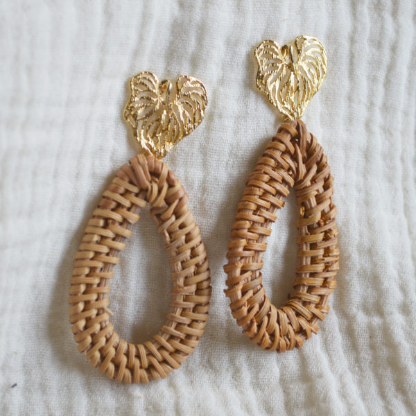 Aretes Hoja y Palma - Chapa de Oro