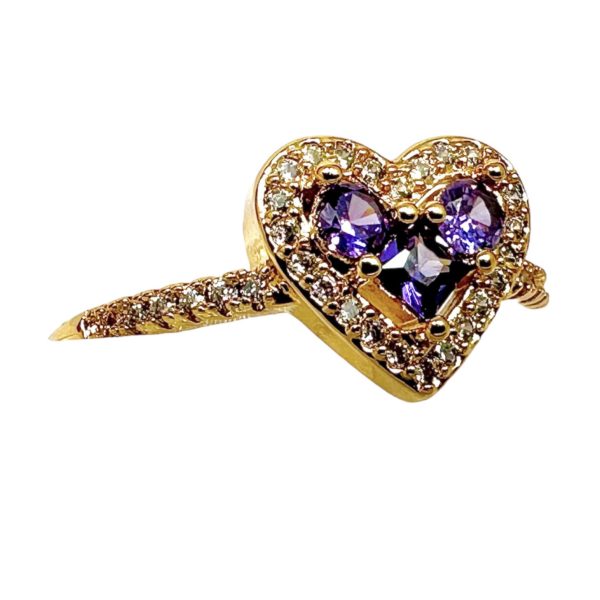 Anillo Corazón Cristales Lilas - Ajustable