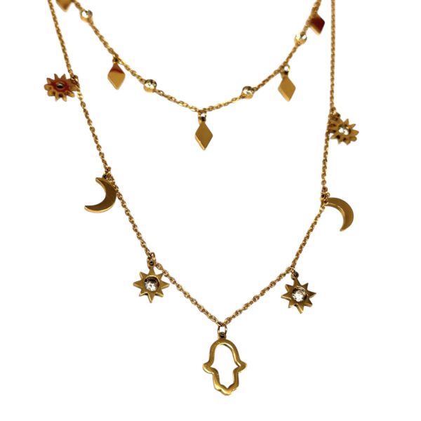 Collar doble - Dije manita, soles y lunitas