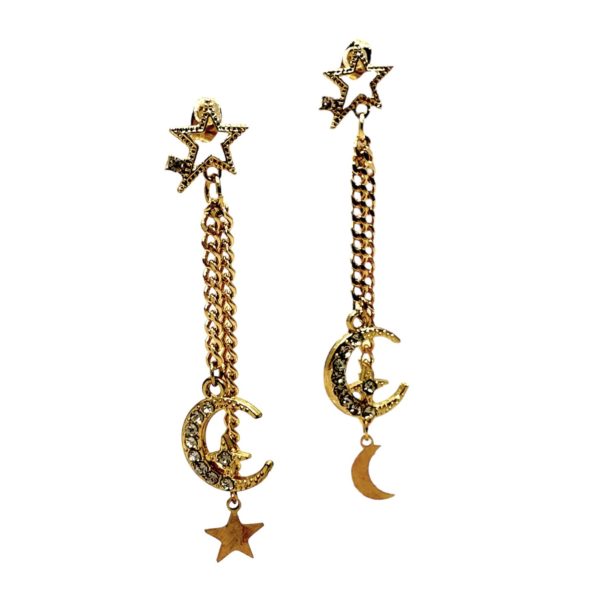 Aretes Colgantes Estrella y Luna