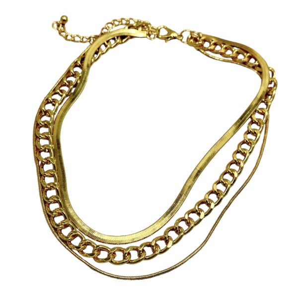 Collar Triple caída- planchada, eslabones y delgada
