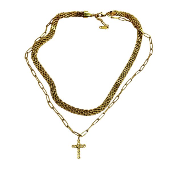 Collar doble caída - Dije Cruz Zirconias