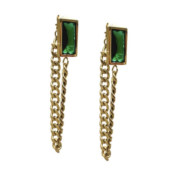 Arete colgante cadena y Cristal verde