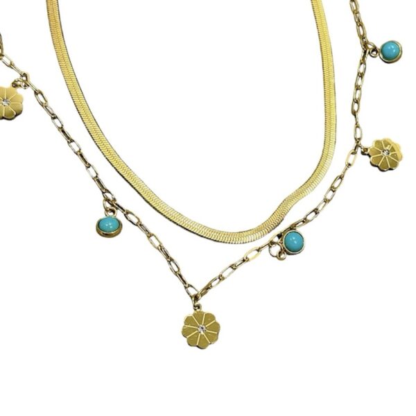 Collar doble flores y piedra Aqua
