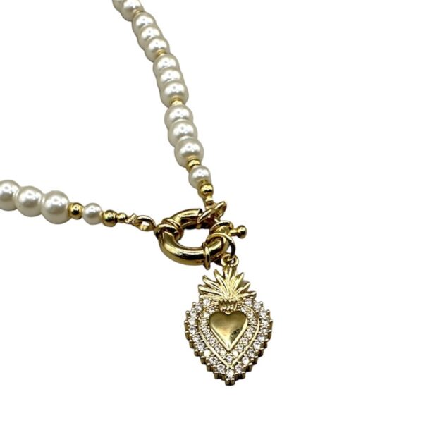 Collar Perlas cristal - Dije corazón