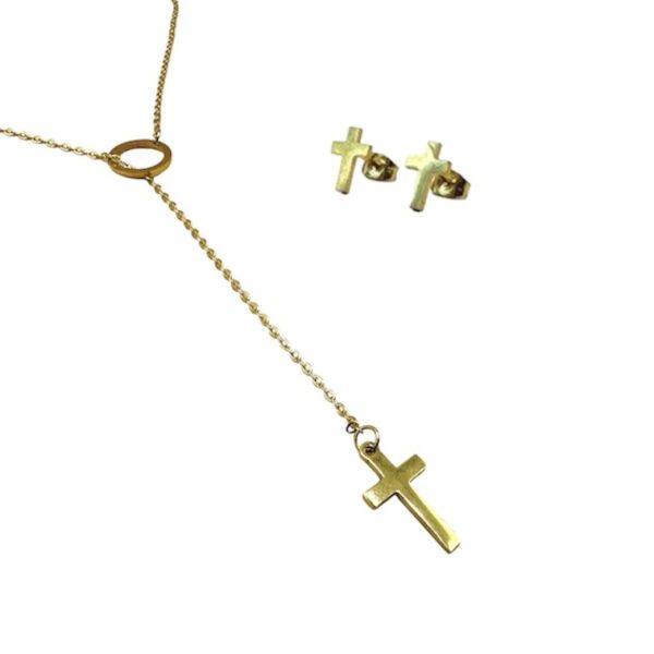 Juego collar ajustable + aretes Cruces