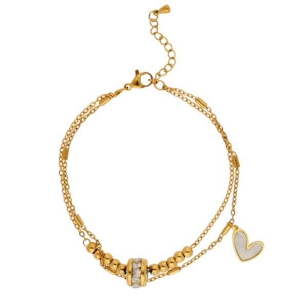 Pulsera doble cadena - rueda cristales y corazón