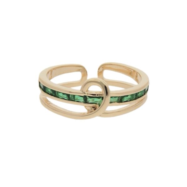 Anillo nudo y línea cristales verdes - Ajustable