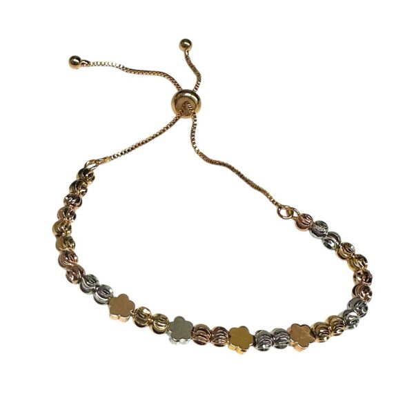 Pulsera tricolor 3 flores - ajustable