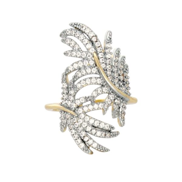 Anillo hojas palmas zirconias - ajustable