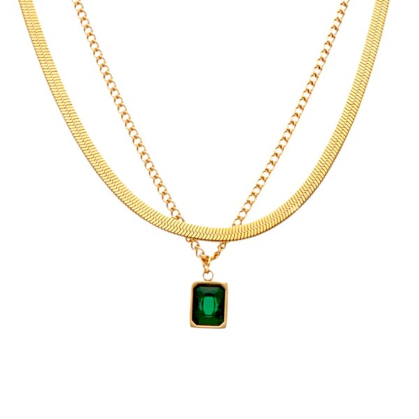 Collar doble caída con Cristal verde