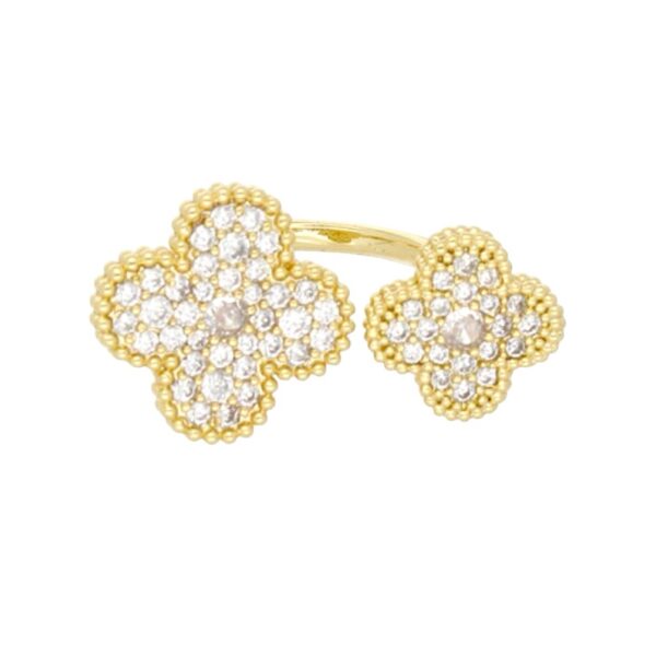 Anillo dos flores zirconias - ajustable