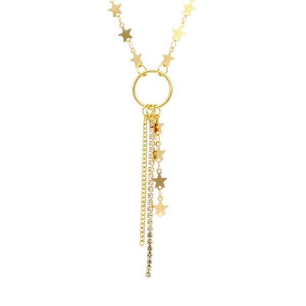 Collar de estrellas y círculo con colgante de zirconias y estrellas