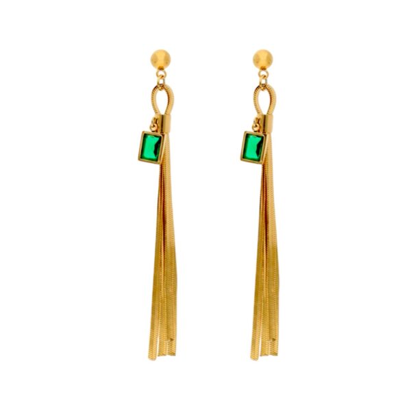 Aretes largos colgantes con dije cristal verde