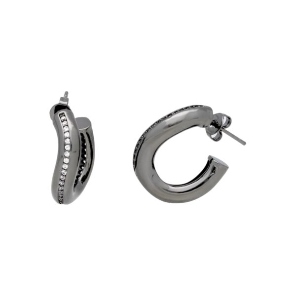 Aretes curvos plateado obscuro y zirconias