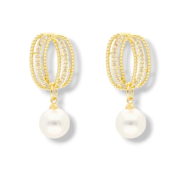 Aretes óvalos con zirconias y perlas