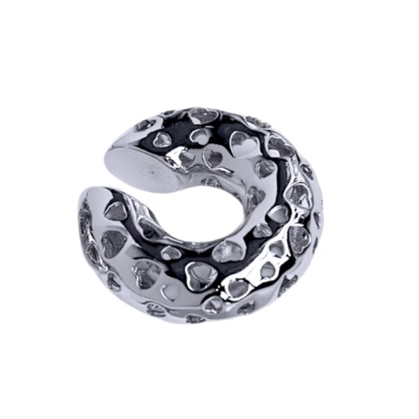Ear cuff chunky corazones calados plateado