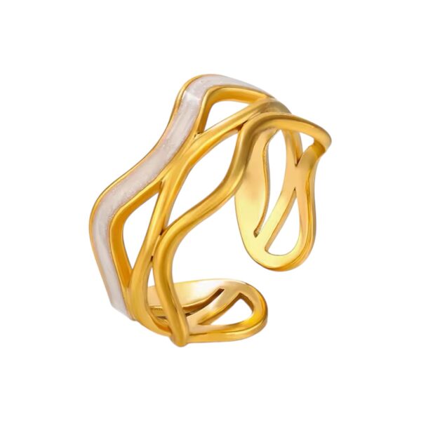 Anillo de ondas con esmaltado blanco - ajustable