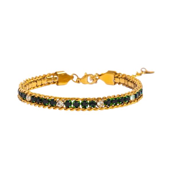 Pulsera cristales verdes y transparentes con cadenas
