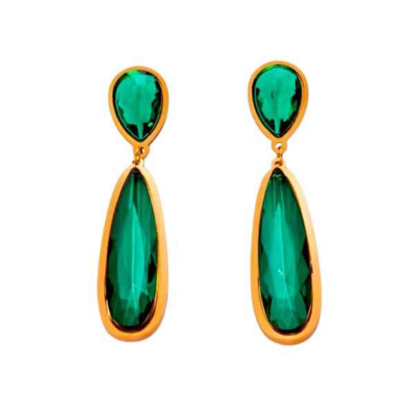 Aretes colgantes doble gota cristal verde