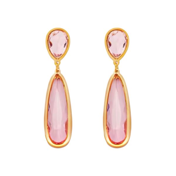 Aretes colgantes doble gota cristal rosa