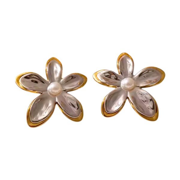 Aretes flor bicolor con perlita