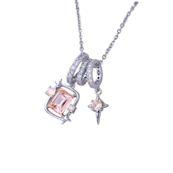 Collar dije estrella + cristal rectangular + ruedas zirconias - Plateado
