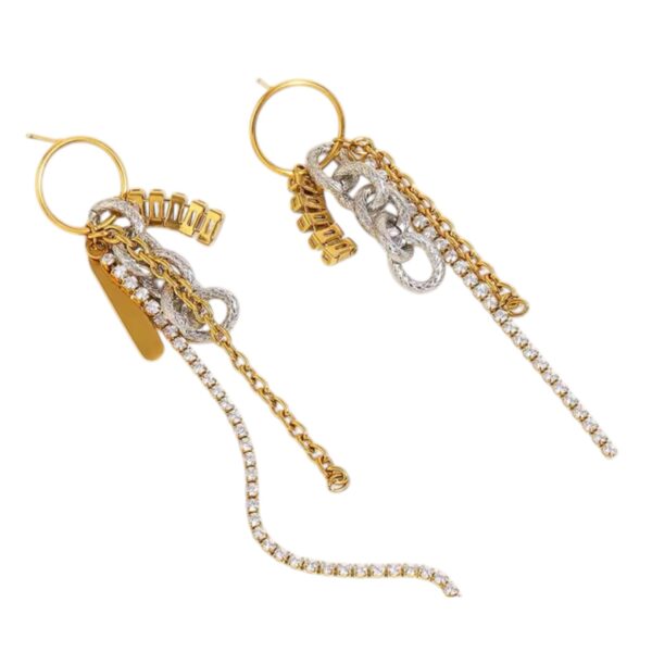 Aretes multicadena bicolor con cristales