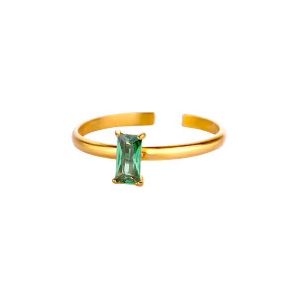 Anillo solitario cristal verde rectangular