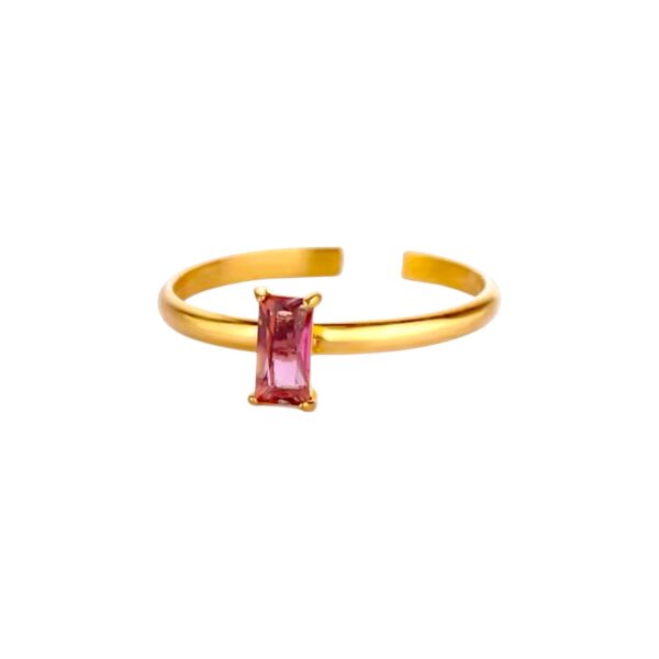 Anillo solitario cristal rosa rectangular