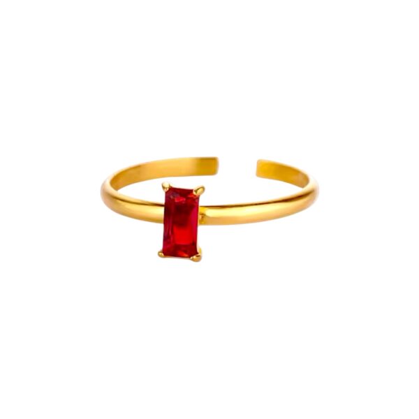 Anillo solitario cristal rojo rectangular