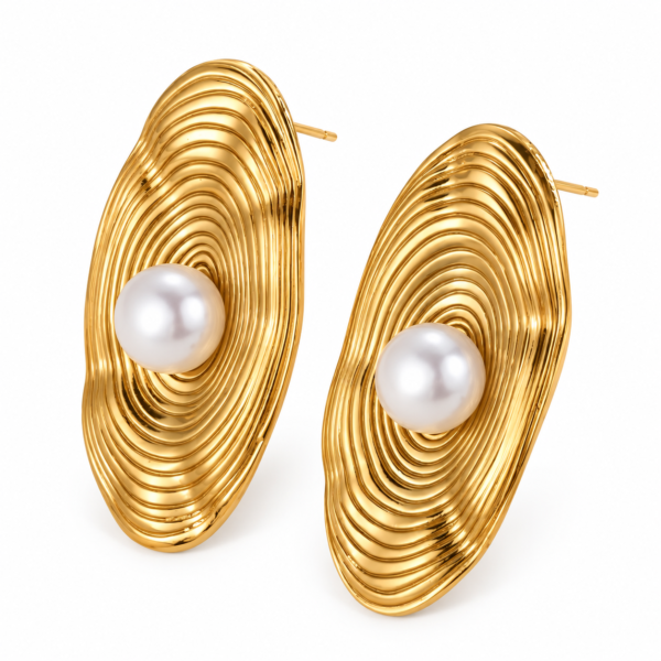 Aretes ovalos rayas y perlitas